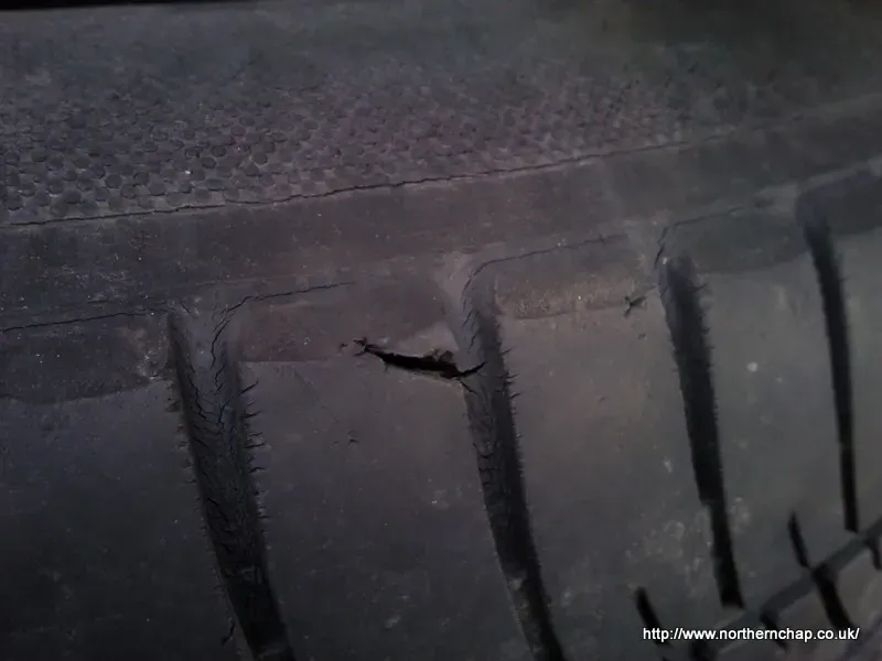 A damaged tyre